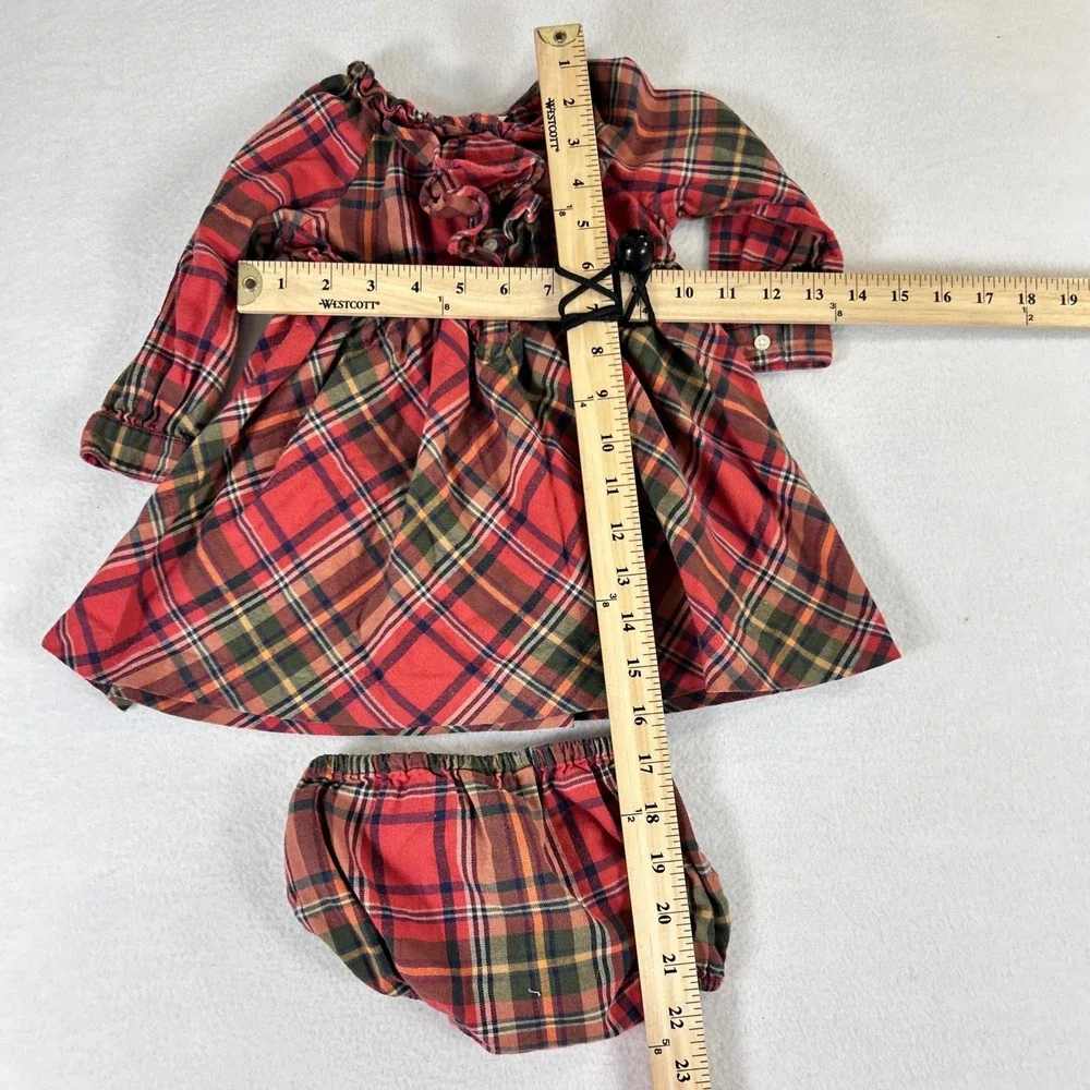 Ralph Lauren Baby Girls Red Plaid Flannel Dress and Bloomers Set 9M Holiday